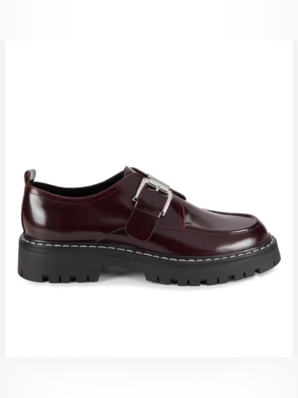 Marc Fisher Ltd Tarla-V Burgundy Leather Platform Shoes Pin Buckle Loafer 7.5